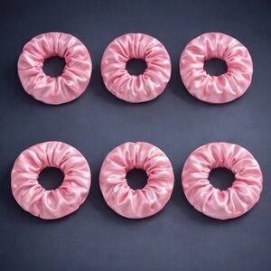 Pink Satin Hair Scrunchies - 6 Pack